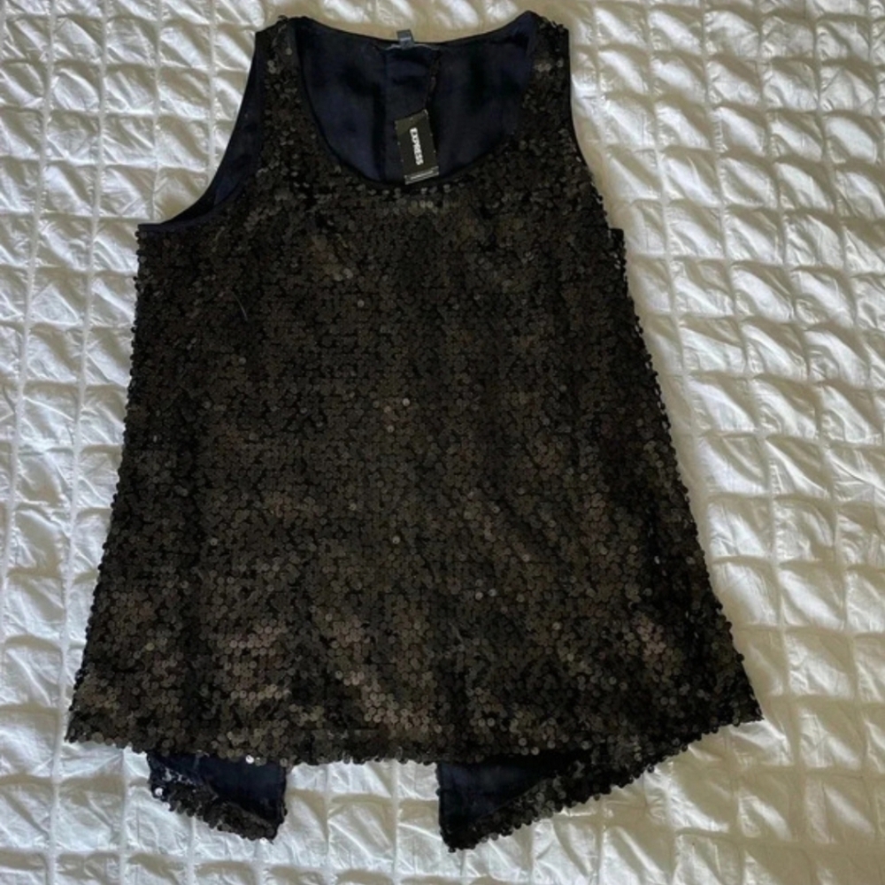 Express Black Sequin Tank Top Size Medium